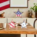COCHIE 4th of July Decorations Wooden Stars, Patriotic Memorial Day Star Tiered Tray Decor Set of 3, Fourth of July Red White Blue Decoration for Home Office Table Shelf (Flag Retro)