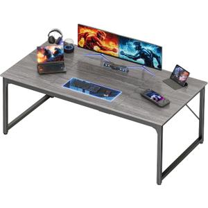 PRAISUN 63 X 29.5 Inch Computer Desk with Deeper Desktop, Gaming Office Writing Work Desk for Home Office, Study, Bedroom, Work from Home, Metal Frame, Grey