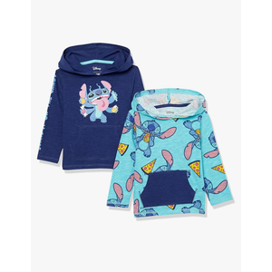 Essentials Disney | Marvel | Star Wars Boys' Lightweight Hooded LongSleeve TShirts, Pack of 2, Stitch Treats, Small