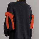 Open Front Sweaters for Women Casual Bow Tie Knit Cardigan Slouchy Chunky Long Sleeve Sweaters Outwear Coat (Black, M)