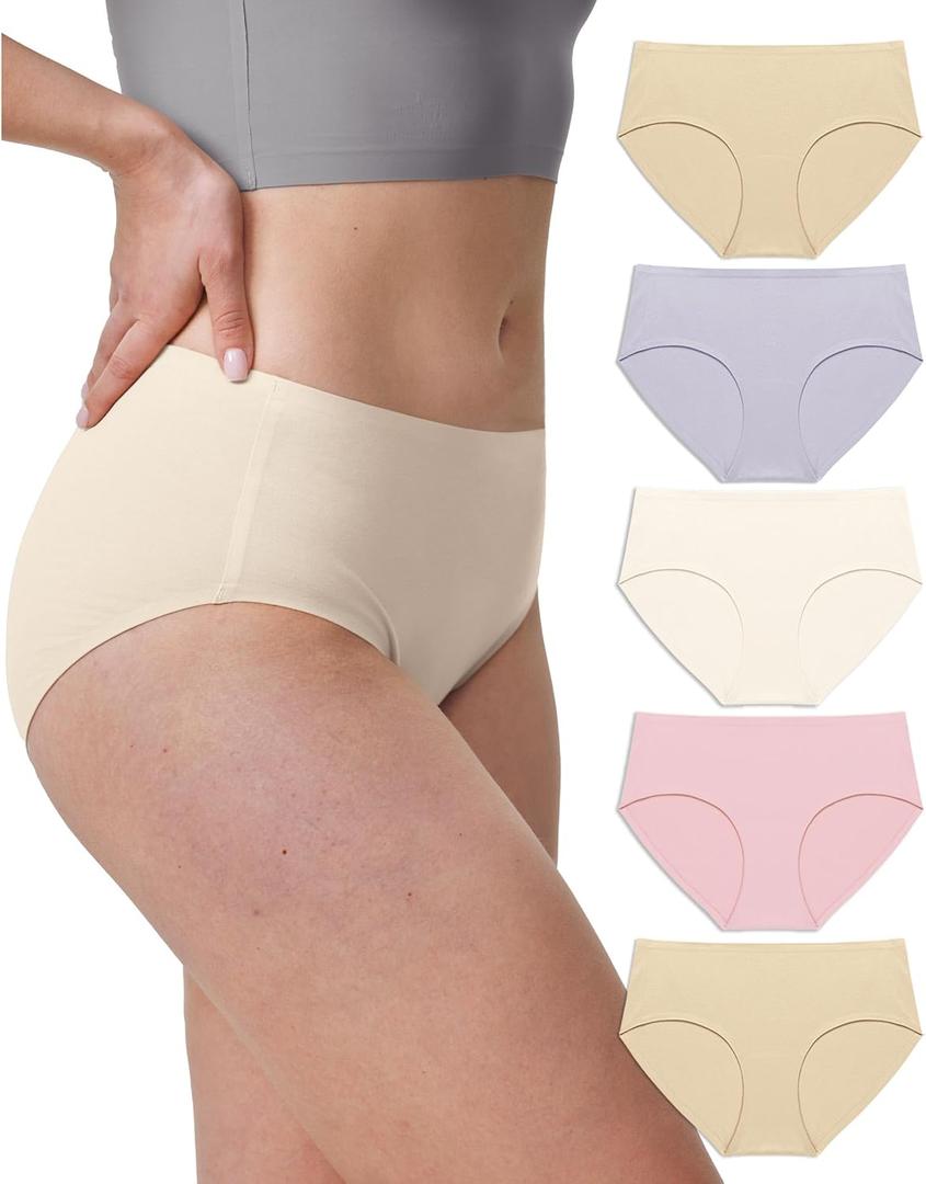 Neione Women's Cotton Underwear No Show Hipster Panties with Seamless Look No Panty Lines (Medium, 5-pk Sweet Nude)