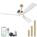 BOOSANT Ceiling Fans with Lights, Ceiling Fans with Lights and Remote Control, 52 inch Modern Smart White and Gold Ceiling Fan, Outdoor Ceiling Fans for Patios 3 Blade Bedroom Farmhouse（White）
