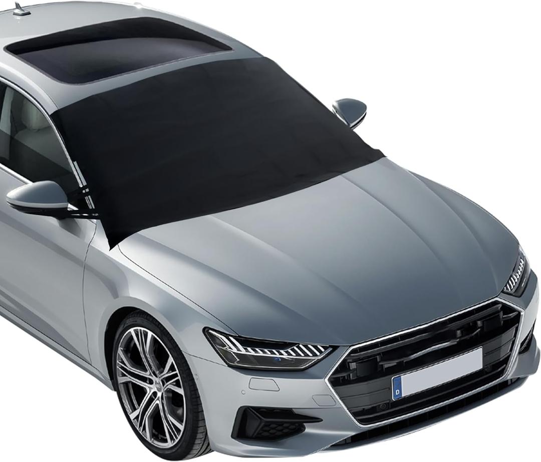 EcoNour Windshield Cover for Ice and Snow - Universal Fit for Car, SUV, Truck, Heavy Duty 600D Oxford Fabric Frost Protector for Ice & Sleet, Includes Anti-Theft Straps, Medium (69"x42")