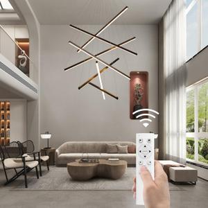 JAYMP Modern LED Chandeliers Dimmable Pendant Light Fixture for High Ceiling Living Room Dining Room Staircase Restaurant Sputnik Floating Sculptural Art Hanging Lamp (Black, 7-Lights Small)