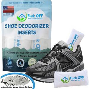 Funk OFF Unscented Natural Shoe Deodorizer Inserts, Activated Charcoal Odor Absorber for Sneakers, Odor Eaters for Shoes, Smell Remover Inserts for Gym Bags, Closets & More, Pet Friendly - Made in USA