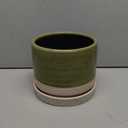 8 Inch Pots for Plants, Ceramic Planter Pot with Drainage Hole & Saucer, Indoor/Outdoor Cylinder Round Planter Pot, Green & Beige (Medium)