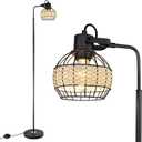 DLLT LED Floor Lamp, Adjustable Head Standing Lamp with Heavy Metal Based, Farmhouse Tall Rattan Floor Lamps Reading Lighting for Living Room, Bedroom, Study Room, Office, 8W 3000K E26 Bulb Included