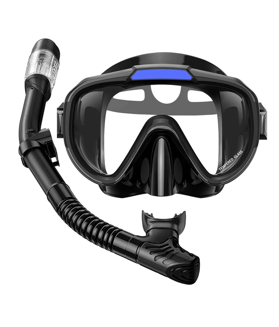 Snorkel Set Adults Snorkeling Gear Anti-Fog Panoramic View Swim Mask Dry Top Snorkel Kit with Carry Bag for Snorkeling Scuba Diving Swimming Travel