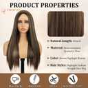 PHOCAS Long Brown Wig 23" Long Straight Brunette Wigs for Women Synthetic Chocolate Dark Brown Wigs with Highlight for Women Daily Party