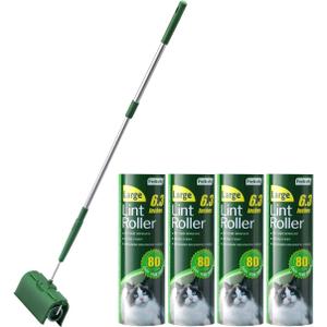 Fedicelly Large Lint Rollers Pet Hair Extra Sticky Floor, Cat Dog Hair Remover Laundry Clothes Carpet Furniture,6.3 inches Wider with 320 Sheets Giant Lint Remover Brush for Couch with Long Handle