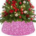 Pink Christmas Tree Collar 28 Inch Sequin Tree Skirt for Christmas Holiday Home Decor Small Xmas Tree Ring Foldable Christmas Tree Stand Base Cover Christmas Tree Collars for Artificial Trees, Pink