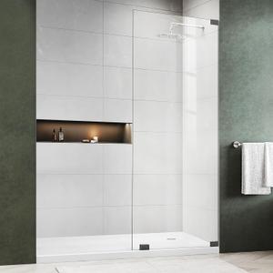 Shower Glass Door, 24" W x 76" H Framless Bathroom Glass Shower Door Screen in Matte Black 5/16"(8mm) Clear Tempered Glass with Fixed Clamps Simple Single Panel for Bathroom