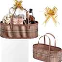 1 Set Woven Baskets for Gifts Empty Large Bamboo Gift Baskets with Handle Cellophane Wrap Bag and Pull Flower Ribbon Sturdy Foldable Gift Packages for Birthday Wedding Favor Wrapping