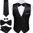 Barry.Wang Mens Formal Business Suit Vest Slim Fit Casual Solid Color Dress Waistcoat Tie Bow Tie Set Wedding Party (L)