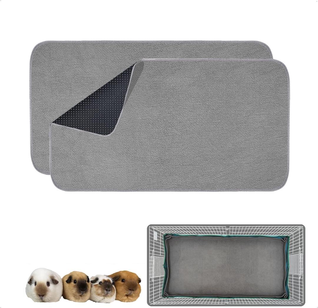 Guinea Pig Cage Liner, 2 Pack - Washable, Reusable, Leakproof Fleece Bedding Pads for Small Animals with Anti-Slip Bottom - for Midwest Cage 24''X47'' Area, Gray (Midwest (2 Pack))
