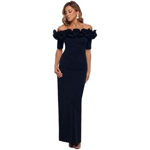 Xscape Women's Long Off The Shoulder Scuba Crepe Dress (Reg and Petite), 10P, Navy Xscape Women's Long Off The Shoulder Scuba Crepe Dress (Reg and Petite), 10P, NavyÂ