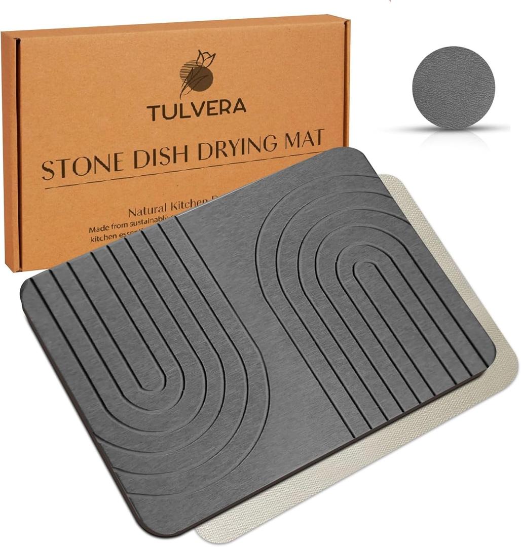 Stone Dish Drying Mat for Kitchen Counter Diatomaceous Earth Drying Mat | Fast-Absorbing, Minimalist Design, Durable Diatomite | Non-Slip, Heat Resistant, Easy-to-Clean | USA Brand | 15.7x11.8