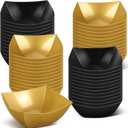 Tanlade 50 Pcs Square Plastic Serving Bowls Disposable Snack Salad Bowl Small Party Candy Bar Containers Taco Bar Serving Dishes for Buffet Chips Fruit (8 oz,Black, Gold)