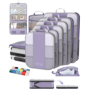 10 Set Compression Packing Cubes for Travel Essentials,Compressible Expandable Packing Cubes for Suitcase,OlarHike Luggage Organizer Bags for Travel,Handy Helper for Organizing Clothes(Purple Gray)