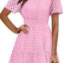 RUMIA Womens Dresses 2026 Summer V Neck Eyelet Lace A Line Short Dress (Pink, XS)