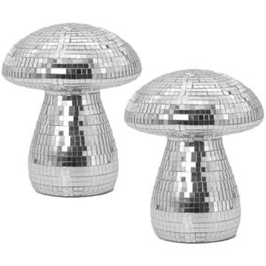 Wittolins Silver Disco Ball Mushroom Ornaments - Pack of 2 Retro Party Décor for Weddings, Events, Birthdays, Baby Showers Unique Disco-Themed Decorations for Tables and Displays (Silver)