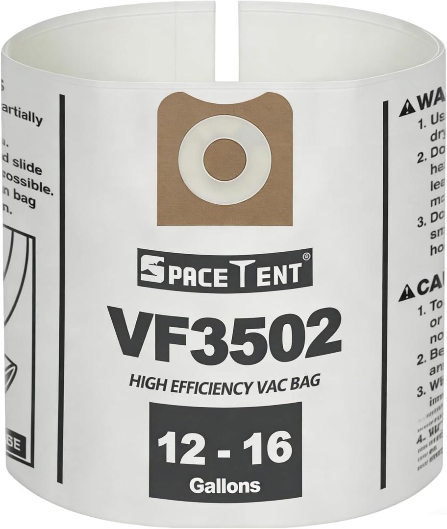 5 Pack VF3502 Replacement for Rigid Shop Vac Bags Size A, compatible with RIDGID 12-16 Gallon Wet/Dry Vacuums, High Efficiency Heavy Duty Dust Filter Bags, Part# 23743