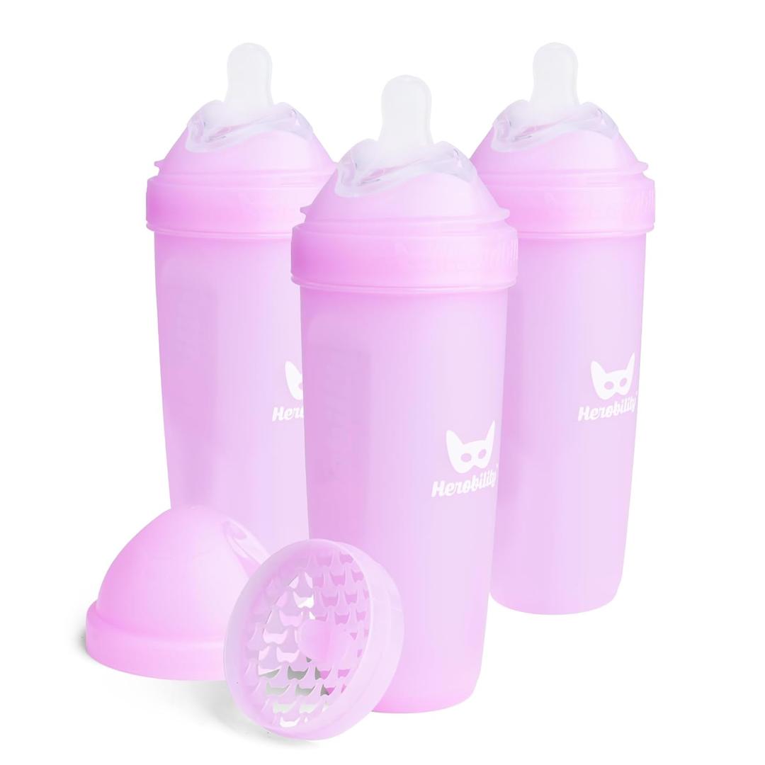 Herobility Double Anti-Colic Baby Bottles  12 fl oz/340ml  3-Pack  Purple
