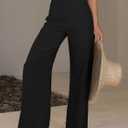 Women Linen Wide Leg Pants Summer High Waist Loose Palazzo Pants Flowy Lounge Trousers Beach Travel Resort Vacation (Black, M)