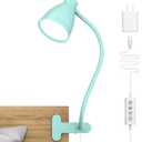 BOHON Desk Lamp with Clamp, 10W 38 LED Clip on Light, 5 Color 10 Brightness Auto Off Timer, Flexible Gooseneck Clip Lamp, Desk Lights for Office Home Bed Bedside Reading, Adapter Include, Teal