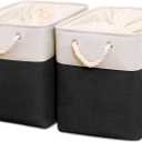 HOdo Home 2PCS Fabric Storage Bin with Drawstring Closure and 2 Bold Handles, Collapsible Large Canvas Storage Baskets for Organizing Shelf Nursery Home Closet (Black&White, 17L12W15H)