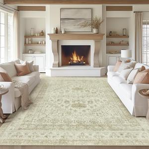 zesthome 8x10 Area Rugs for Living Room,Non-Slip Backing Washable Rugs,Vintage Large Area RugStain Resistant Home Decor Rug (Khaki/Beige,8'x10') (8' x 10' (Rectangular))