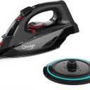 Cordless Iron, 1500W Cordless Iron with Steam - Cordless Iron for Clothes with 11.84oz Water Tank, Anti Drip Iron Cordless with Ceramic Soleplate and 3 Temperature Settings-BLACK