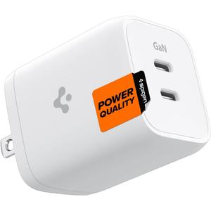 Spigen for 65W USB C Charger, [GaN 652 Total 65W 2 Ports GaN III Tech] Dual Fast Charger PD 3.0 Charging Block Compatible with MacBook, iPad, iPhone 17 16 15, Galaxy S25 S24 Series, Fold Flip