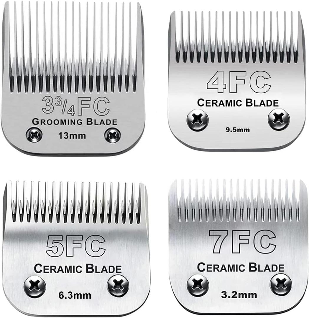 4 x 4pcs Dog Grooming Blades Compatible with Andis Dog Clippers,Detachable Ceramic Blade & Stainless Steel Blade (3FC+4FC+5FC+7FC)