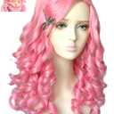 Bridget Curly Wig - 20" Synthetic Pink Wig for Girls & Women - Halloween Costume