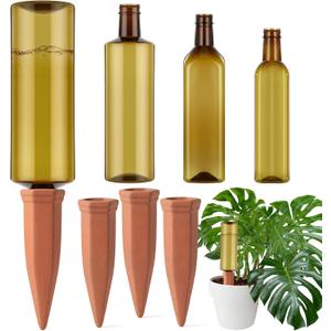 6 Pcs 17oz 25oz 34oz Plant Watering Devices 3 Terracotta Self Watering Spikes 3 Plastic Bottles Slow Release Vacation Planter Insert Automatic Water System for Indoor Outdoor Potted Plant