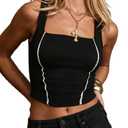 CSDAJIO Women's Square Neck Tank Top Double Lined Sleeveless Fitted Shirt Casual Summer Tight Tops Black Large