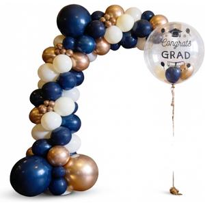 2026 Navy Blue and Gold Graduation Balloon Arch Kit - 103Pcs Congrats Grad Decoration Set with 36" Bubble Balloon, Champagne Gold & White Balloons for 2026 College High School Party