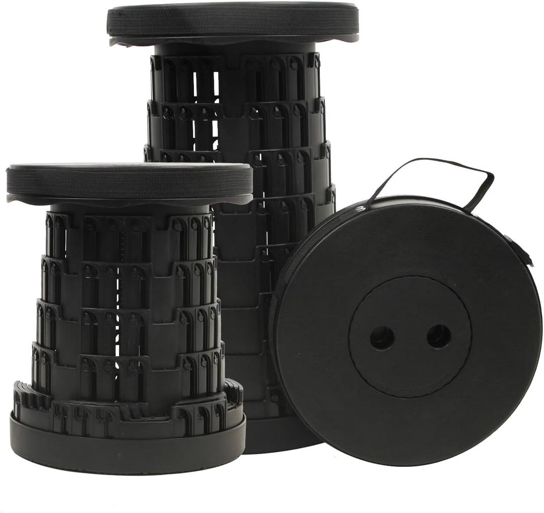 JAEMEYEM Upgraded Collapsible Stool Chair, Folding Stool, Lightweight, Sturdy, Adjustable, Portable, Foldable Seat Stools for Outdoor Camping Fishing Hiking BBQ (1 pack, Black)