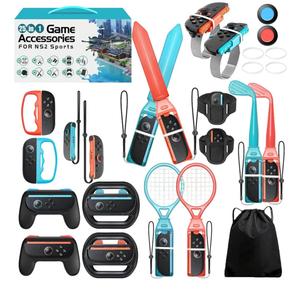 Switch 2 Sports Accessories, Wodbymat 25 in 1 Sports Bundle for Nintendo Switch 2 with 2 Tennis accessories 2 Grip Handle 2 Steering Wheels 2 Bowling ball grip 2 Sword accessory Shared 2 grip 2 Golf accessories 2 Binding tape 2 Wrist strap 2 Lanyard