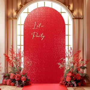 6.6FT Red Arch Cover-Sequin Spandex Fitted Wedding Arch Cover Round Top Chiara Background Covers for Birthday Party Baby Shower Photo Arch Stand Decoration