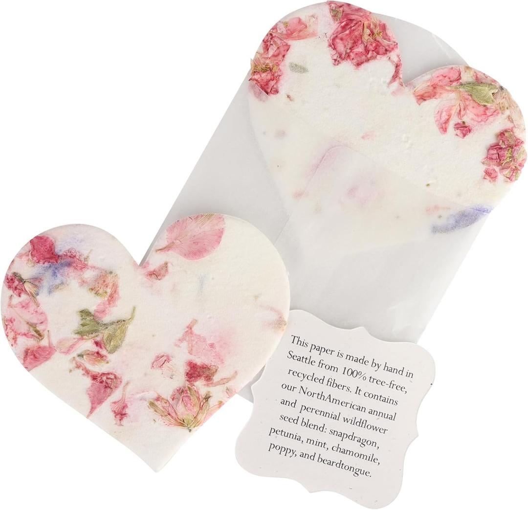 Set of 24 Pink Heart  Plantable Seed Paper Embedded with Wildflower Seeds for Bridal Shower, Wedding Gift, Birthday, & Other Milestone Celebrations