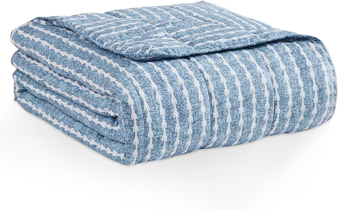 L'AGRATY Weighted Blanket - 48"x72" 15lbs Cooling Breathable Heavy Blanket Microfiber Material with Glass Beads Big Blanket for Adult All-Season Summer Fall Winter Soft Thick Comfort Blanket (Blue and White Stripe Pattern)