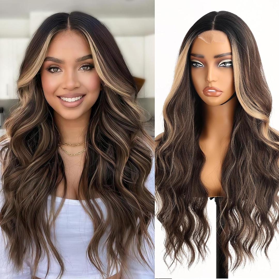 AISI HAIR Mixed Blonde Wig for Women, Long Blonde Wavy Lace Hairline Blond Wig,Synthetic Blonde Wigs for Daily Party