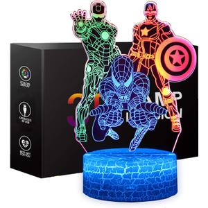 Boys Toys Night Light for Kids, 3D Illusion Lamp Touch Control Dynamic Colors Changing with 3 Pattern Kids Toys Christmas Gifts for Men Boys