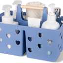 Anyoifax Portable Shower Caddy Plastic Shower Basket Organizer Divided Bathroom Caddy Storage Cleanning Caddy Tote with Handle for College, Dorm Room, Kitchen, Dark Blue