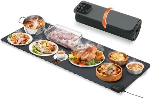 Mariocsa Warming Mat for Food, (XXXL 47"x15") Electric Food Warming Mat Tray, 450W Rapid Full Heating in 8s, 7 Adjustable Temp Settings & 1-8H Timer, Food Warmer Mat for Home, Buffets, Parties