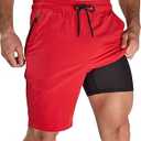 Arcweg Men's Swim Trunks with Compression Liner Red Quick Dry Bathing Suit Board Swimming Shorts Medium with Zipper Pockets, Small, Red