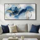 Large Framed Navy Blue Abstract Wall Art for Living Room, Horizontal 30x60