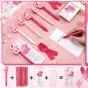 24 Sets Breast Cancer Awareness Gifts Breast Cancer Pens Bulk Pink Ribbon Ballpoint Pen with Inspirational Duck Supportive Greeting Cards Pink Ribbon Gifts for Women Survivor Party Supply